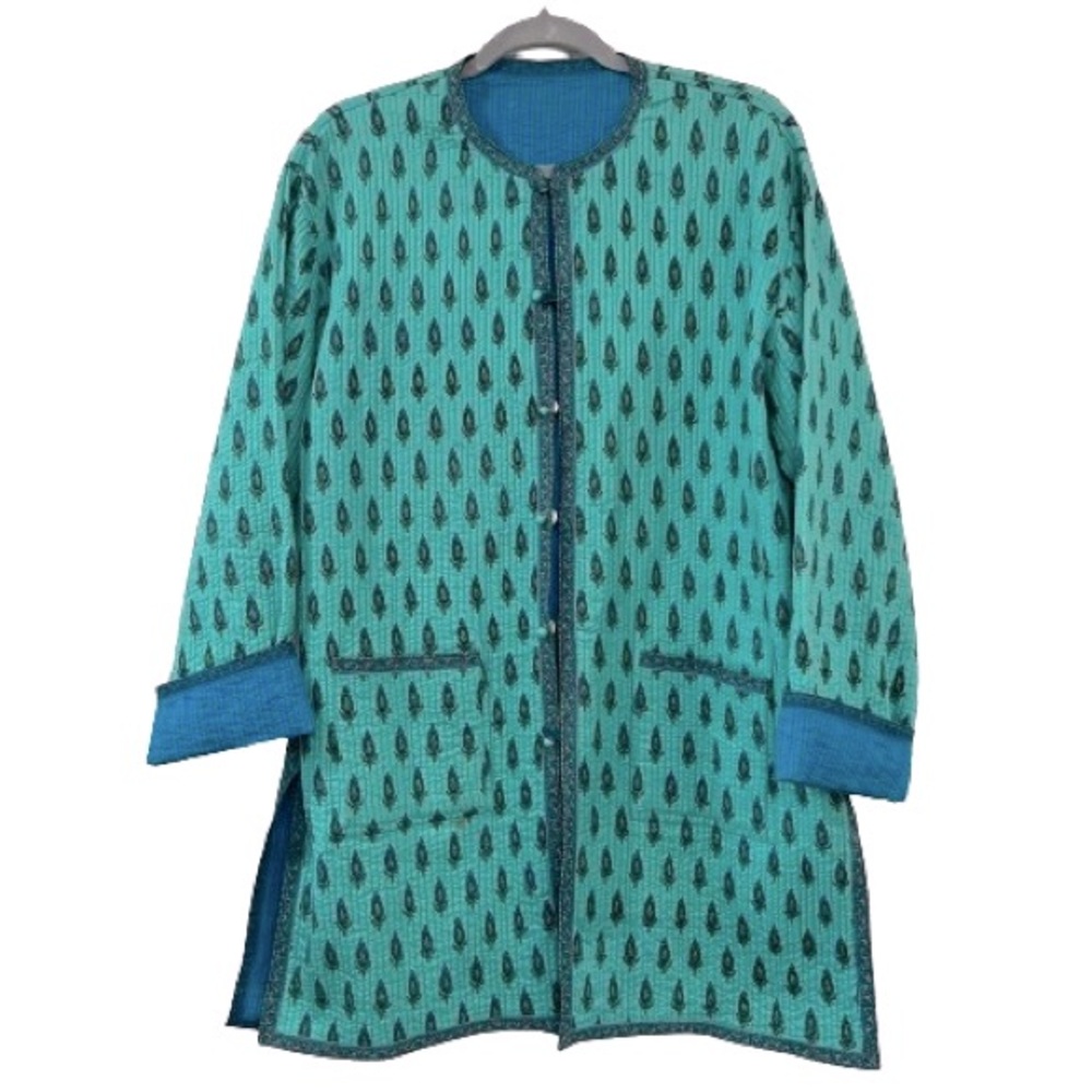 Quilted Jacket Reversible Transition Pockets Side… - image 2